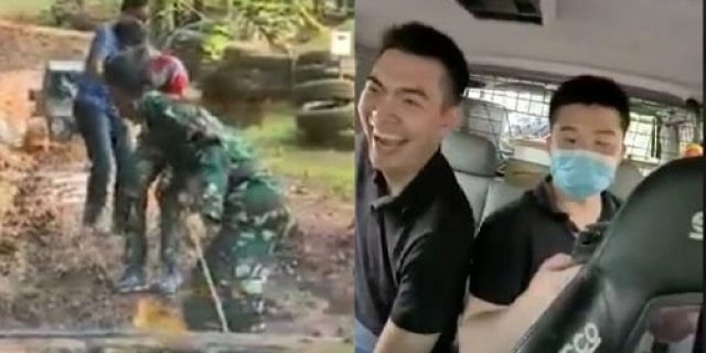 Miris Lihat Video Ini : Anak Muda China Ngakak Numpang Mobil Mogok Yang Ditarik TNI