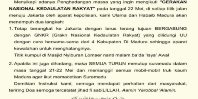 Ulama Madura Ancam Tutup Suramadu Bila Masyarakat Dihalangi Ke Jakarta