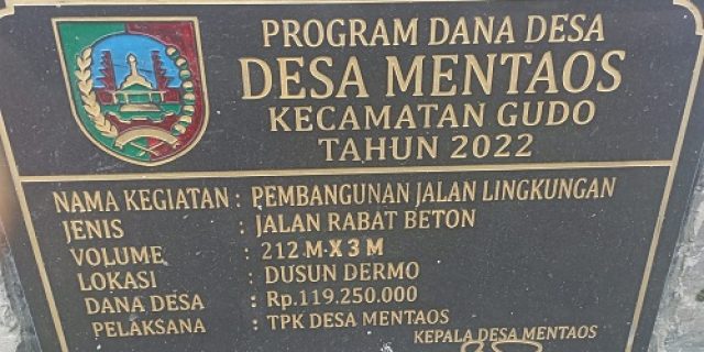 Bangunan Rabat beton Didesa mentaos jombang diduga banyak masuk kantong pribadi