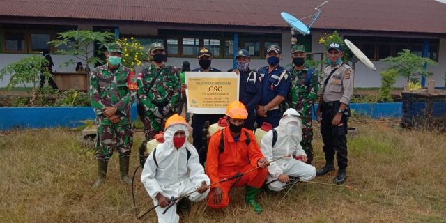 TNI, PT. Korindo Abadi Pelopori Penyemprotan Disinfektan Ke Tempat Ibadah di Kota Assikie Boven Digoel, Papua