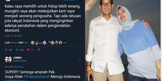 Sandi : ratusan juta rakyat Indonesia menginginkan perubahan dalam pengendalian ekonomi