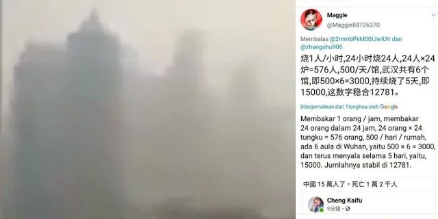 Pembakaran mayat korban virus corona di Wuhan China timbulkan kabut asap tebal