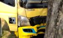 Hindari Bus, Truk Tangki Air Menghantam Pohon, Ringsek!!