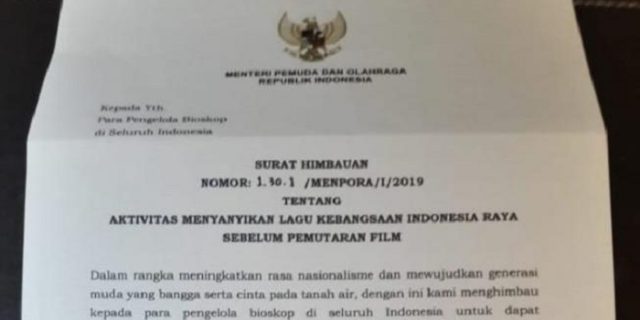 Penjelasan Menpora Soal Imbauan Menyanyikan Lagu Indonesia Raya di Bioskop
